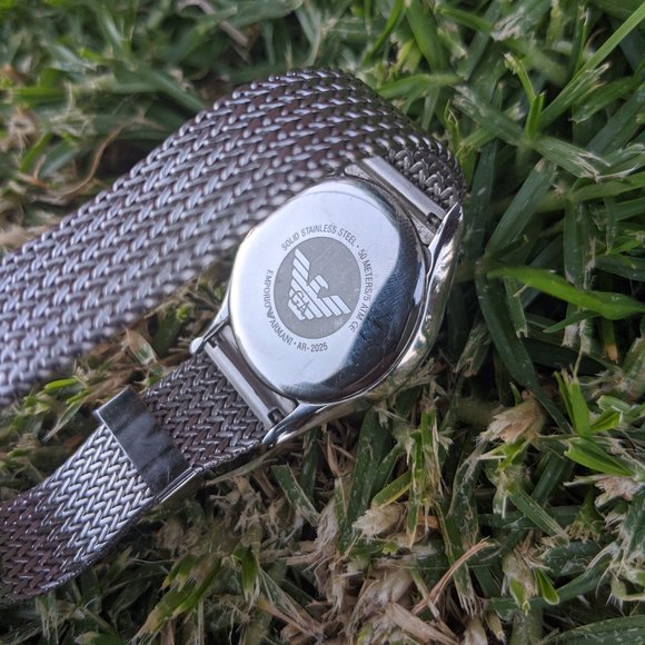 Emporio Armani Pearl Dial Silver Mesh Watch - Picture 3 of 5